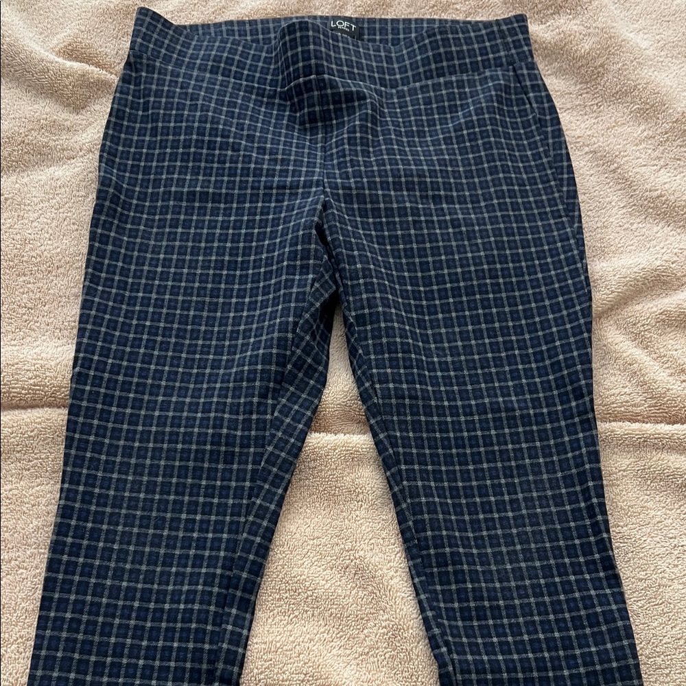 LOFT Checkered Navy Trousers